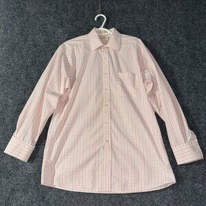 Michael Kors Shirt Mens 16 Button Up Peach Plaid Cotton Long Sleeve Pocket